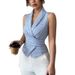 Women's 2025 Summer Striped Sleeveless Shirt - European & American Style Slim Fit Vest Top With Waist Strap_ecoleips.com