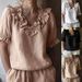 Women's Ruffled Collar Puff Sleeve Slimming Breathable Loose Fit Shirt Bestseller_ecoleips.com