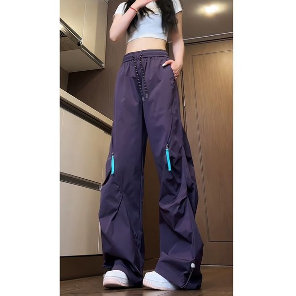 Aria Basics Plum Purple Zipper Cargo For Women Early Autumn Thin American Style Paratrooper Work Waterproof Quick-Dry Hiking Long_ecoleips.com