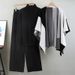 Women's Clothing Fashion Knitted Color Matching Shawl Wide Leg Pants Temperament Fashionable Three Piece Suit_ecoleips.com