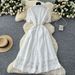 Women's Clothing Dress Niche Hollow Embroidery Single Breasted Waist Elegant Knee Length Skirt_ecoleips.com