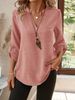 Verve 2025 Solid Color Women's Fashion Casual Nine-Quarter Sleeve Notched V-Neck Shirt For Women_ecoleips.com