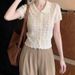 Hollow-out Crochet Doll Collar Knitted Cardigan For Women, Summer Wear, Korean-style Gentle Short-sleeve T-shirt With A_ecoleips.com