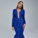 Women's Clothing Temperament Party V Neck Sequin Banquet Hip Wrapped Fishtail Trailing Evening Dress Royal Blue Dress_ecoleips.com