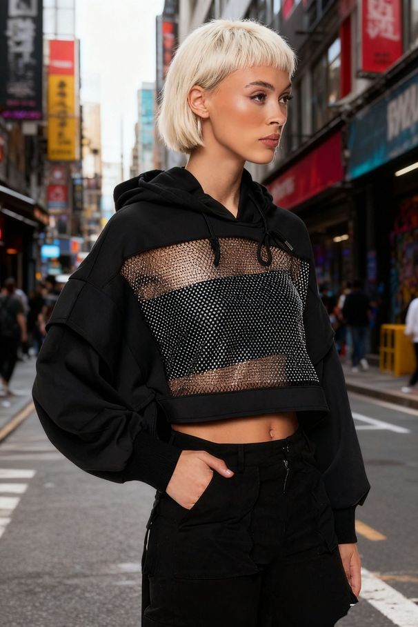 Women's Loose Solid Color Backless Hollow Mesh Patchwork Hoodie Sweatshirt Style Fashion New_ecoleips.com