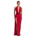 Women's European American Style Dress Backless Slit Pleated Sexy Deep V Neck Halter Bodycon_ecoleips.com