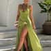 2026 Spring New Women's Clothing Solid Color Slim-fitting Waist Split Temperament Elegant Dress Long Dress_ecoleips.com