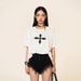 Women's Loose Fit Cross Graphic Tee, Gothic Streetwear Oversized T-Shirt, Casual Short Sleeve Top For Everyday & Street Style_ecoleips.com