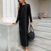 Women's Long Sleeve Base Dress Autumn Winter European American Style Satin Flowing Bodycon Long Skirt Fashionable Slit_ecoleips.com