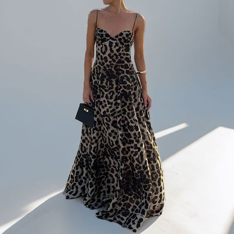 Summer New Arrival Women's Leopard Print Suspender Dress Fashionable Sexy Elegant European American Style Foreign Trade Clothing_ecoleips.com