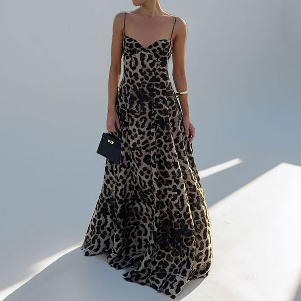 Summer New Arrival Women's Leopard Print Suspender Dress Fashionable Sexy Elegant European American Style Foreign Trade Clothing_ecoleips.com