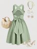 Midi Dress Spring Summer Women Light Green Cross Back Smocked Bust Flowy Casual Chic Vacation Beach Dress_ecoleips.com