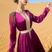 Rose-Red Epaulets Long Dress, Large Skirt, Court-Style Party Dress_ecoleips.com