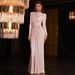 Women's Elegant Round Neck Long Sleeve Belted Lace Up Bodycon Maxi Dress – Party Evening Gown_ecoleips.com