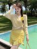 Women's plus Size Three Piece Swimsuit Set Slimming Cover up Dress Style Yellow Sun Protection Beach Hot Spring Swimwear_ecoleips.com