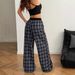 Women's Stretchy Elastic Waist Lounge Pants – Plaid Print, Loose Fit, Soft Polyester, Comfortable For Home & Outings (Black, Red, Yellow)_ecoleips.com