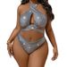 European And American Foreign Trade New Style Plus Size Sexy Bright Color Plaid Cross Chest Bikini Swimsuit T909_ecoleips.com