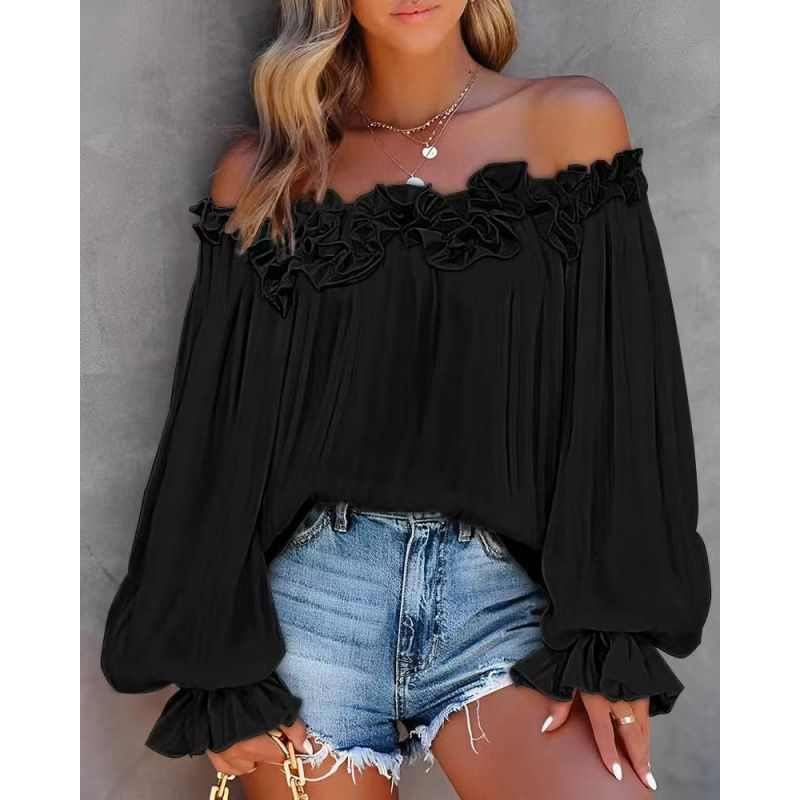 Early Spring Bestseller: Elegant Casual Lace One-Shoulder Long-Sleeved Shirt For Women_ecoleips.com