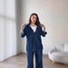 Women's Clothing Loose Casual Long Sleeved Tops Wide Leg Pants Denim Suits_ecoleips.com