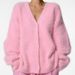Women’s Oversized Knit Cardigan – French-Inspired Fuzzy Coatigan (S-XL, Fall/Winter, Green/Brown/Grey/Pink/Yellow)_ecoleips.com