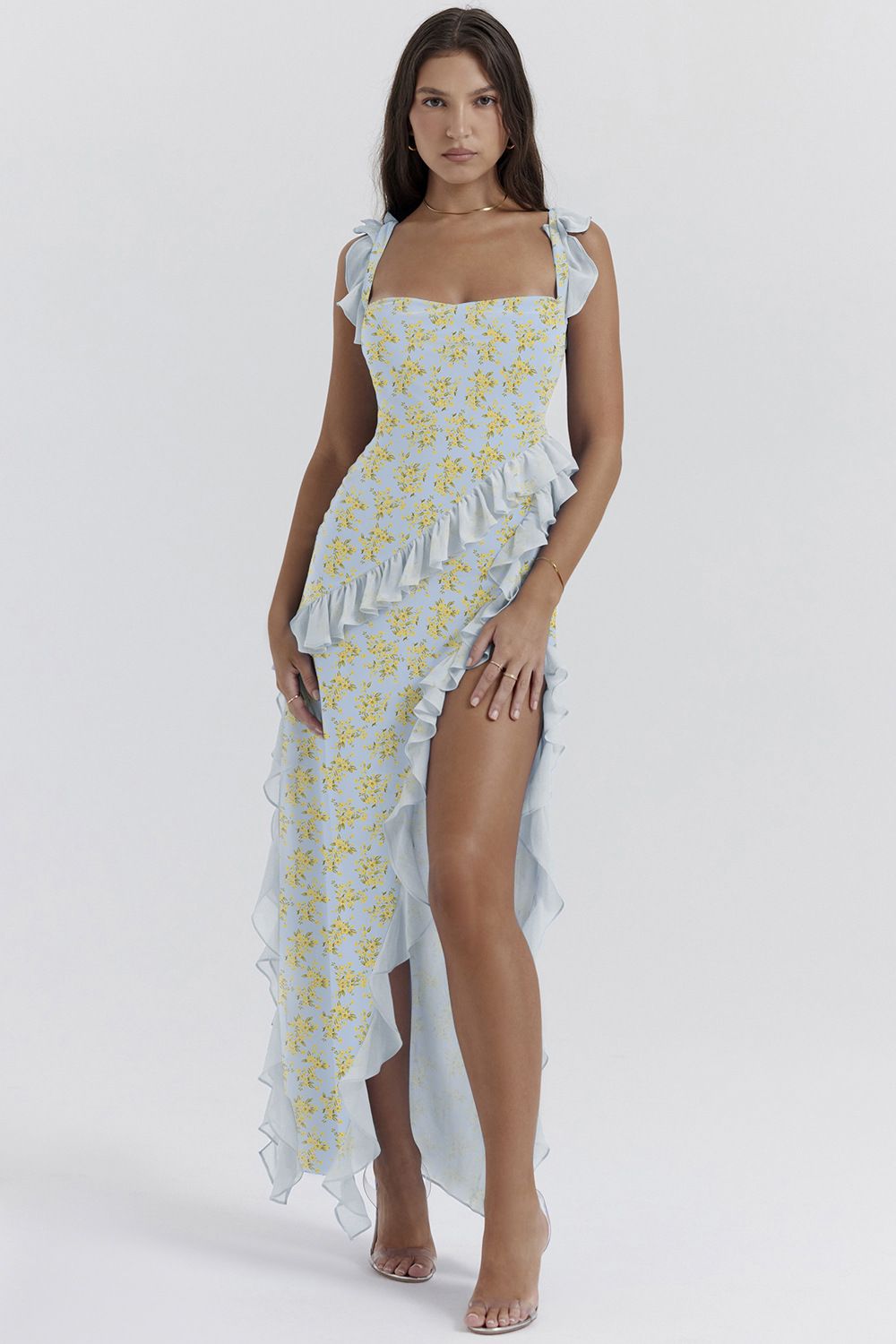 Women’s Clothing Summer New French Sling Wood Ear Edge Design Hot Girl Slit Long Skirt Dress Female_ecoleips.com