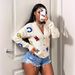 Halloween-Inspired Jacquard Cardigan – Oversized Cropped Knit With Playful Typography (S/M/L, Acrylic Cozy, Streetwear Staple)_ecoleips.com