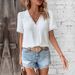 Verve Summer Casual Vacation Hot Sale Lace Decor V-neck Solid Color Women's Shirt_ecoleips.com