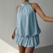 Women's Clothing French Style Solid Color Halter Neck Off-Shoulder Dress Sexy Waist Cinching Puff Skirt Bodycon Short Skirt For Summer Beach Vacation_ecoleips.com