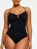 Aria Basics 2025 European And American Solid Color Tummy-Covering Fashion Slimming Plus Size One-Piece Women's Swimsuit 25011_ecoleips.com