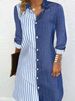 2025 Fashion Women's Striped Color Block Long Sleeve Comfortable Casual Button Mid-Length Shirt_ecoleips.com