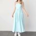 Summer Wrap Belted Dress – Square Neck Sleeveless Bodycon Midaxi Dress With Ruffle Trim, Stretchy Polyester Slim Fit For Women_ecoleips.com