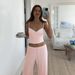 Voya Gentle Pink Patchwork Suspender Paired With Wide Leg Pants Set, European And American Cross-border Summer Comfortable Two-piece Set, Women's Clothing_ecoleips.com