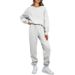 Women's Clothing Fleece Lined Round Neck Pullover Sweatshirt Set Long Sleeve Casual Trousers Autumn Winter_ecoleips.com