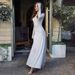 European And American Women's Clothing 2025 Autumn New Fashion Temperament U-neck Long-sleeved Solid Color Fungus Edge Long Dress_ecoleips.com
