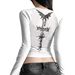 Fashion Street Print Women's Top Long Sleeved round Neck Cropped European American Style Slim Fit Flattering Versatile Wholesale_ecoleips.com