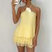 Beach Holiday Backless Hollow Out Women's Dress Casual Ruffle Pleated Dating Dress Sexy Halter Neck Solid Color Slim Mini Dress_ecoleips.com
