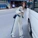 Women's Autumn White Denim Splicing Sports Suit Casual Hooded Cardigan Fashionable Two Piece Set Reducing Age_ecoleips.com