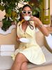 Pure Desire Style Simple Casual Style Sleeveless Lapel Button Decoration Waist Jumpsuit Short European And American_ecoleips.com