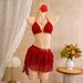 European And American Style Three Piece Bikini Swimwear Lace Trim Halter Neck Design Beachwear for Women_ecoleips.com