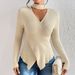 Women's Fashion Ins Style Simple Solid Color Design Sense V-neck Pullover Sweater_ecoleips.com