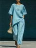 European And American Style Summer Two-Piece Set for Women Relaxed Loose Solid Color Top And Pants Ensemble_ecoleips.com