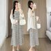 Autumn New Korean Fashion Loose Shirt + Striped Dress Two-Piece Set For Pregnant Women_ecoleips.com