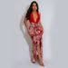 Women's Clothing Fashion Women's Clothing Sexy Deep V Halter Neck Slim Print Dress_ecoleips.com