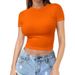 Women's Open-navel T-shirt Spice Girl Summer Pullover Top Women's Thin Crew Neck Fashion Milk Silk Short Sleeves_ecoleips.com