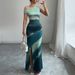 Women's Clothing Summer New Contrast Color Slim Dress Oblique Shoulder Long Skirt_ecoleips.com