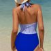 Elegant Striped Halter Bikini Set for Women Deep V-Neck Swimwear with Adjustable Ties High-End Spa And Beachwear_ecoleips.com