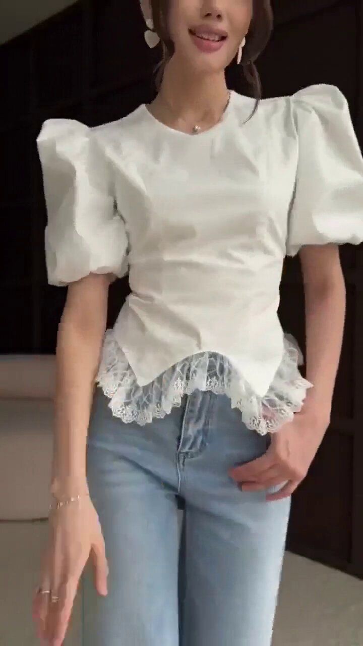 Women's Slimming Lace Patchwork Blouse Puff Sleeve Design European American Fashion Top 2026 Cross Border Style_ecoleips.com