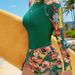 Women's Printed Long Sleeve Wetsuit Two Piece Swimsuit European American Style Sexy Sports Surfing Diving Racing Swimwear_ecoleips.com