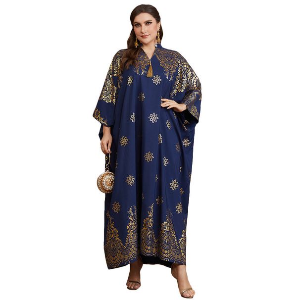 Muslim Hot Stamping Dress Large Size Women's Long Robe_ecoleips.com
