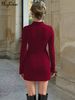 Hugcitar Elegant Turtleneck Long Sleeve Solid Ruched Zipper Sexy Bodycon Mini Dress Autumn Winter Women Party Clothes Festival_ecoleips.com
